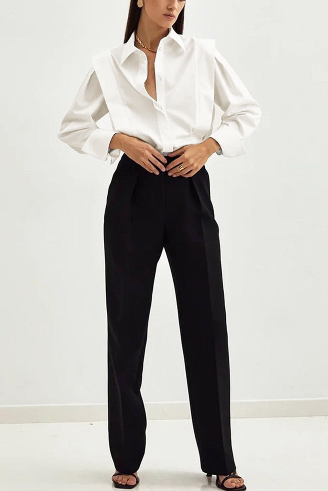 Women's Tailored Office Blouse – Long Sleeve Button-Down Work Top