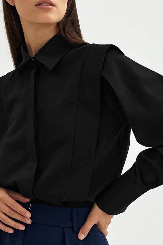 Women's Tailored Office Blouse – Long Sleeve Button-Down Work Top