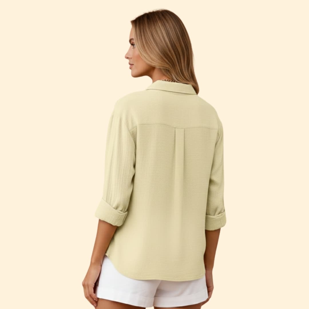 Women's Relaxed Linen Shirt – Oversized Button-Down with Roll-Up Sleeves