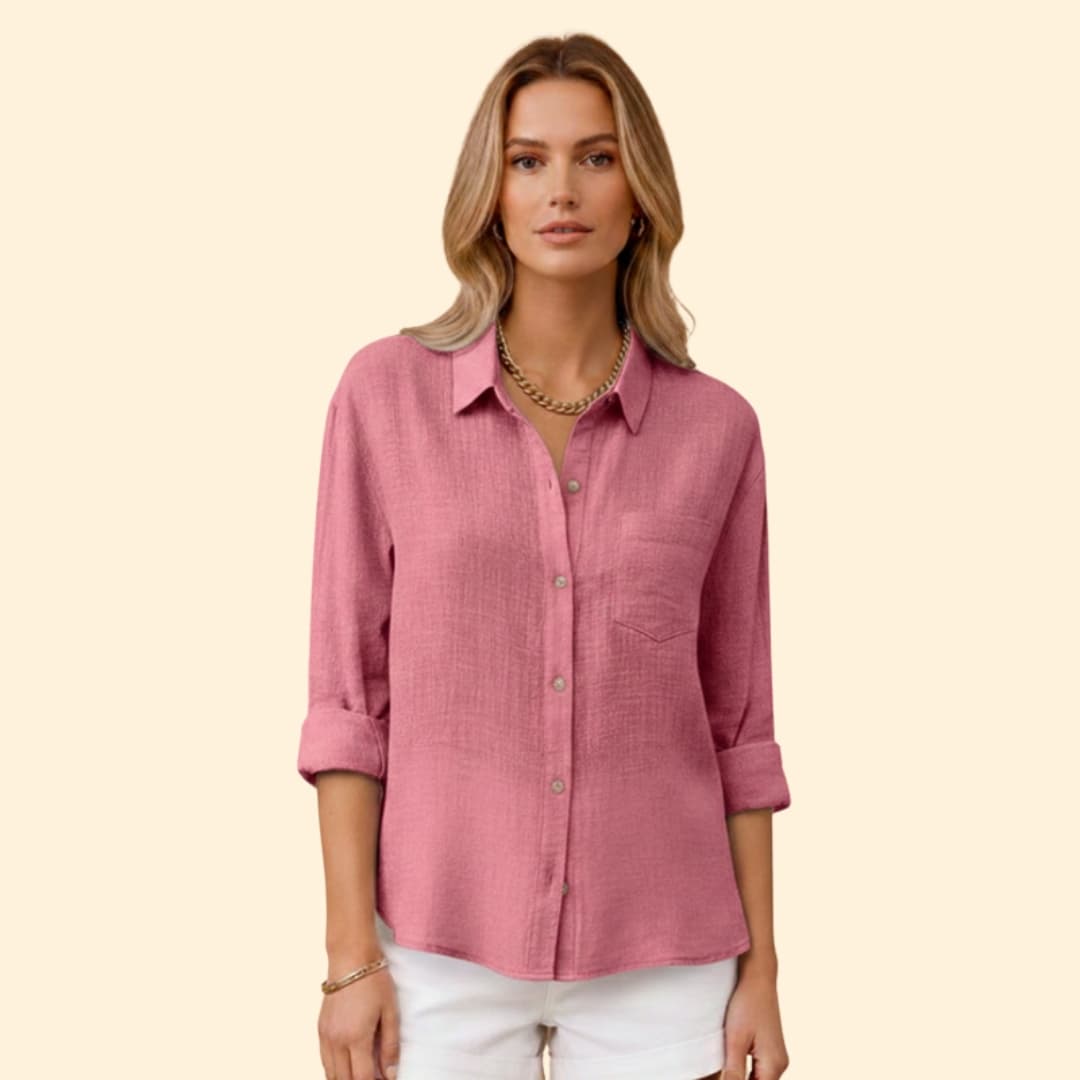 Women's Relaxed Linen Shirt – Oversized Button-Down with Roll-Up Sleeves