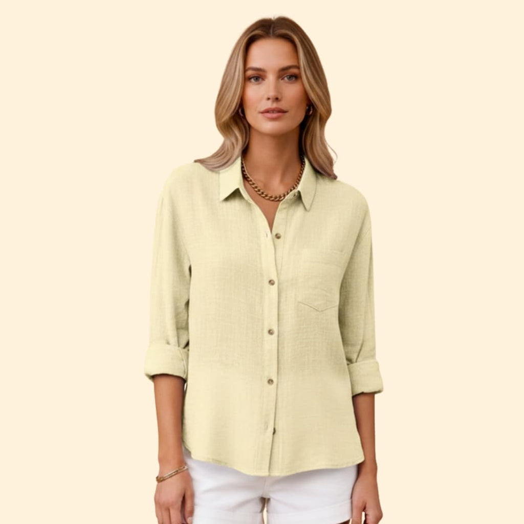 Women's Relaxed Linen Shirt – Oversized Button-Down with Roll-Up Sleeves