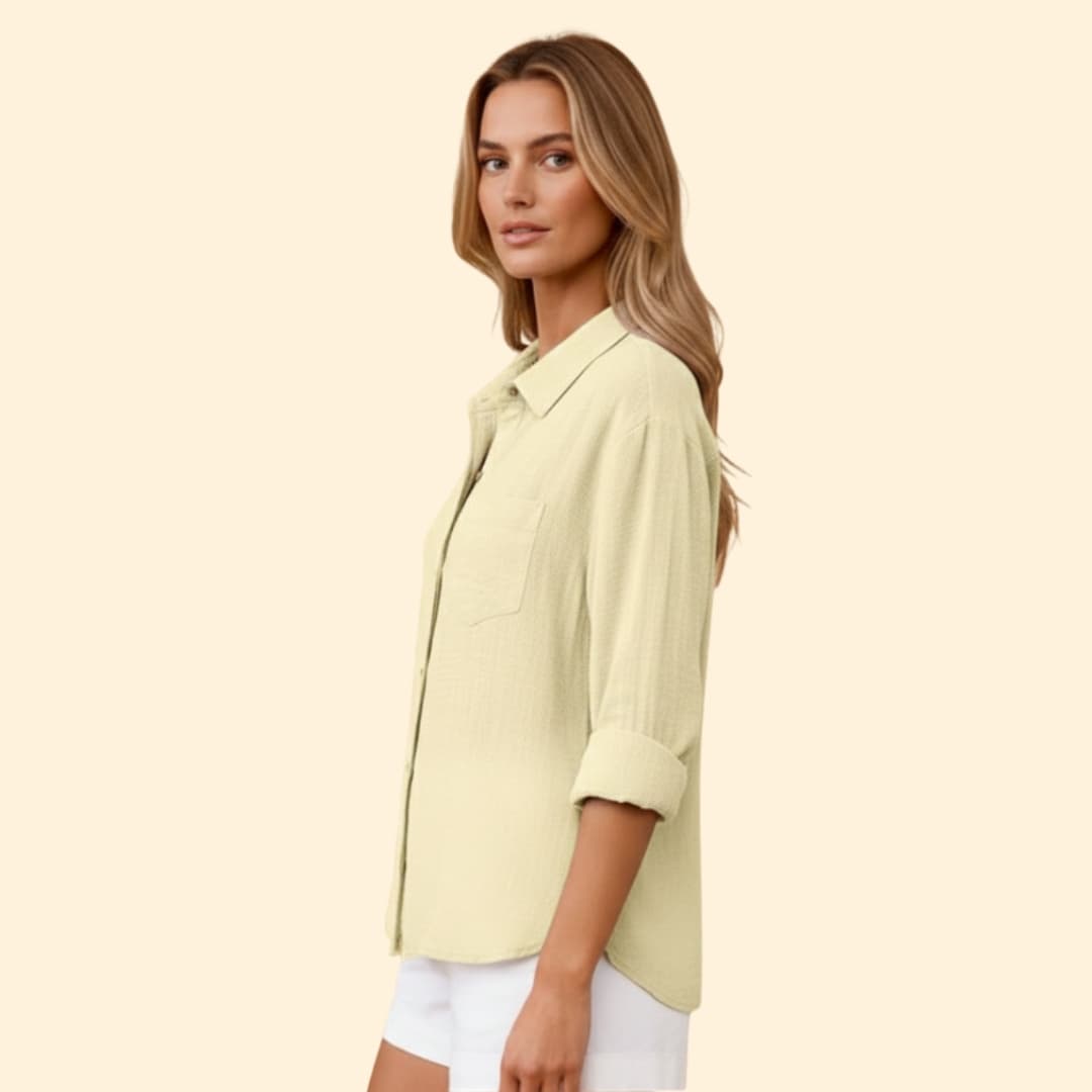 Women's Relaxed Linen Shirt – Oversized Button-Down with Roll-Up Sleeves