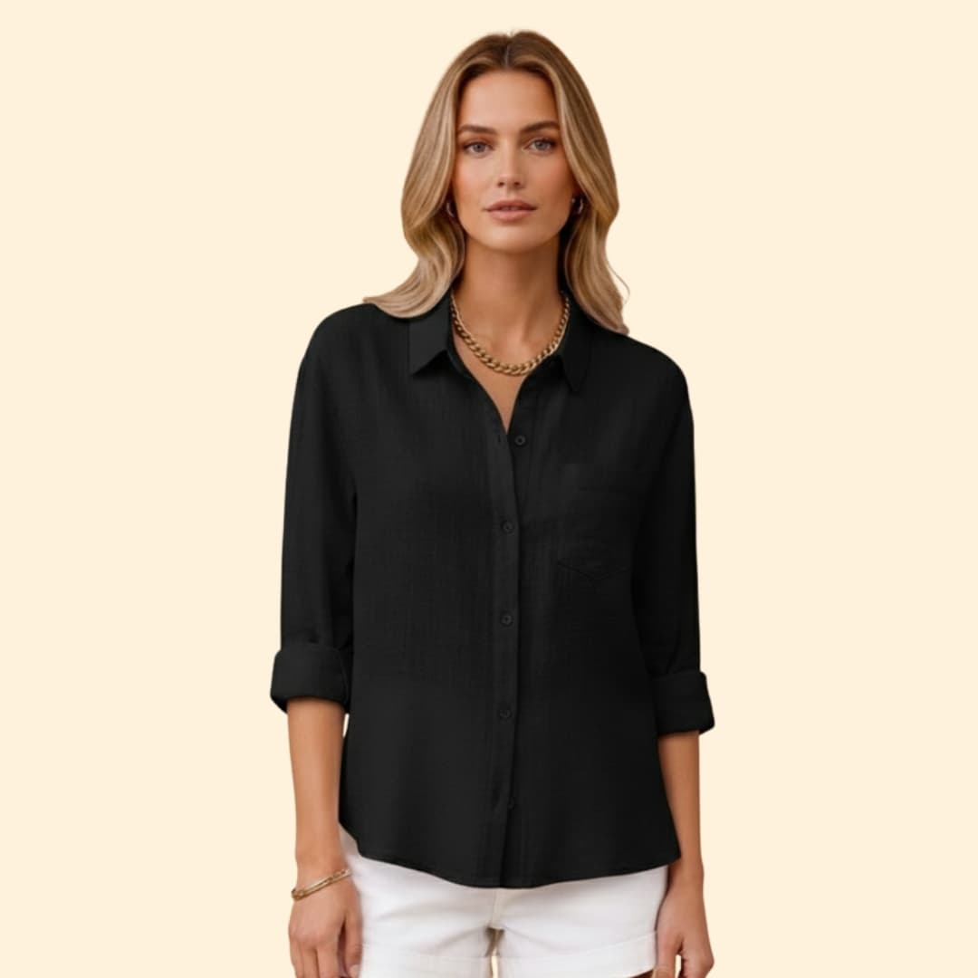 Women's Relaxed Linen Shirt – Oversized Button-Down with Roll-Up Sleeves