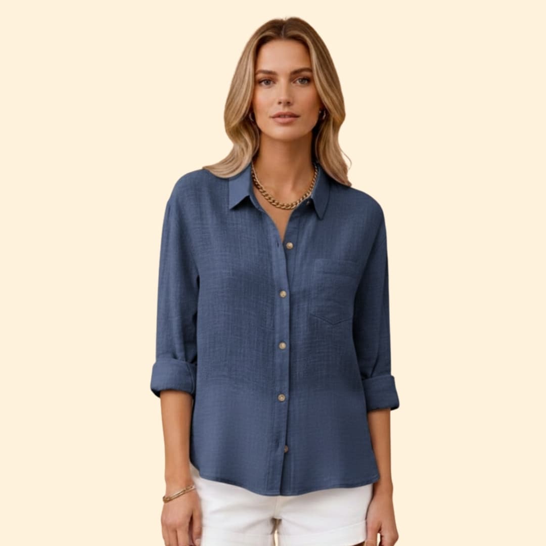 Women's Relaxed Linen Shirt – Oversized Button-Down with Roll-Up Sleeves