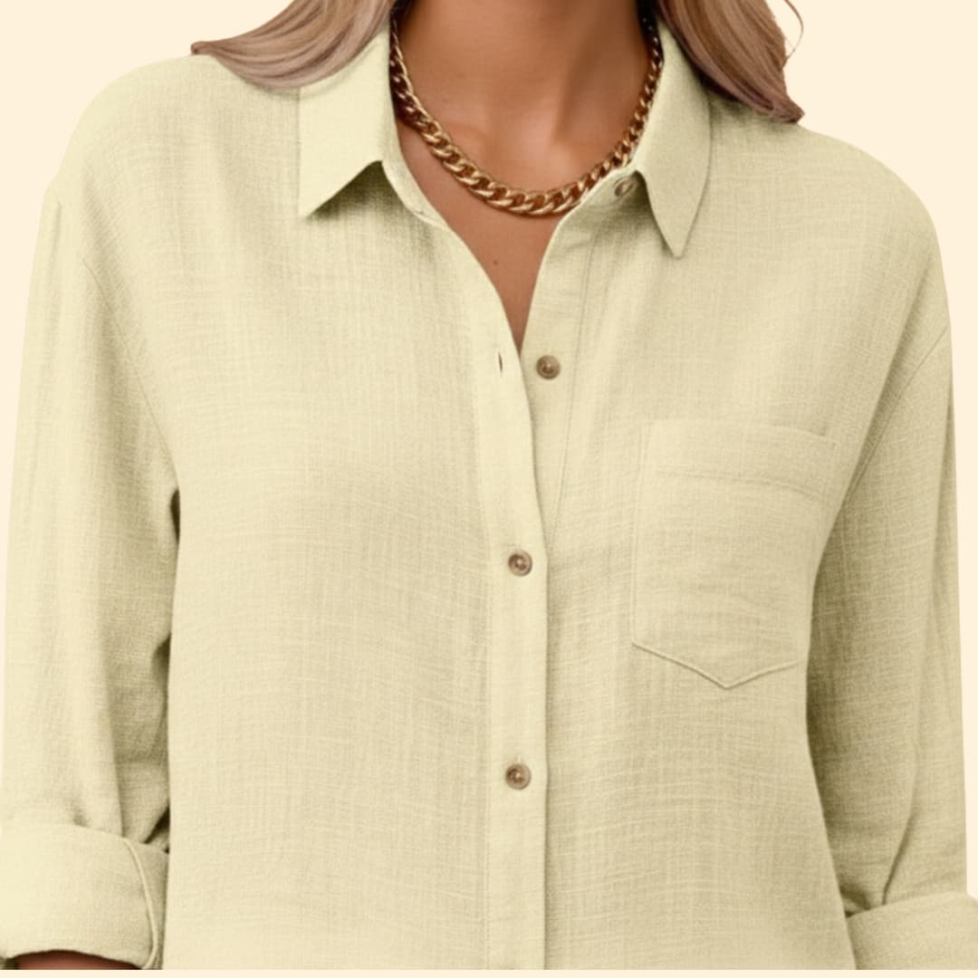 Women's Relaxed Linen Shirt – Oversized Button-Down with Roll-Up Sleeves
