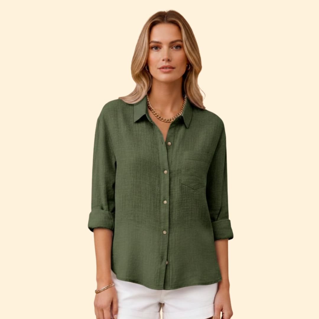 Women's Relaxed Linen Shirt – Oversized Button-Down with Roll-Up Sleeves