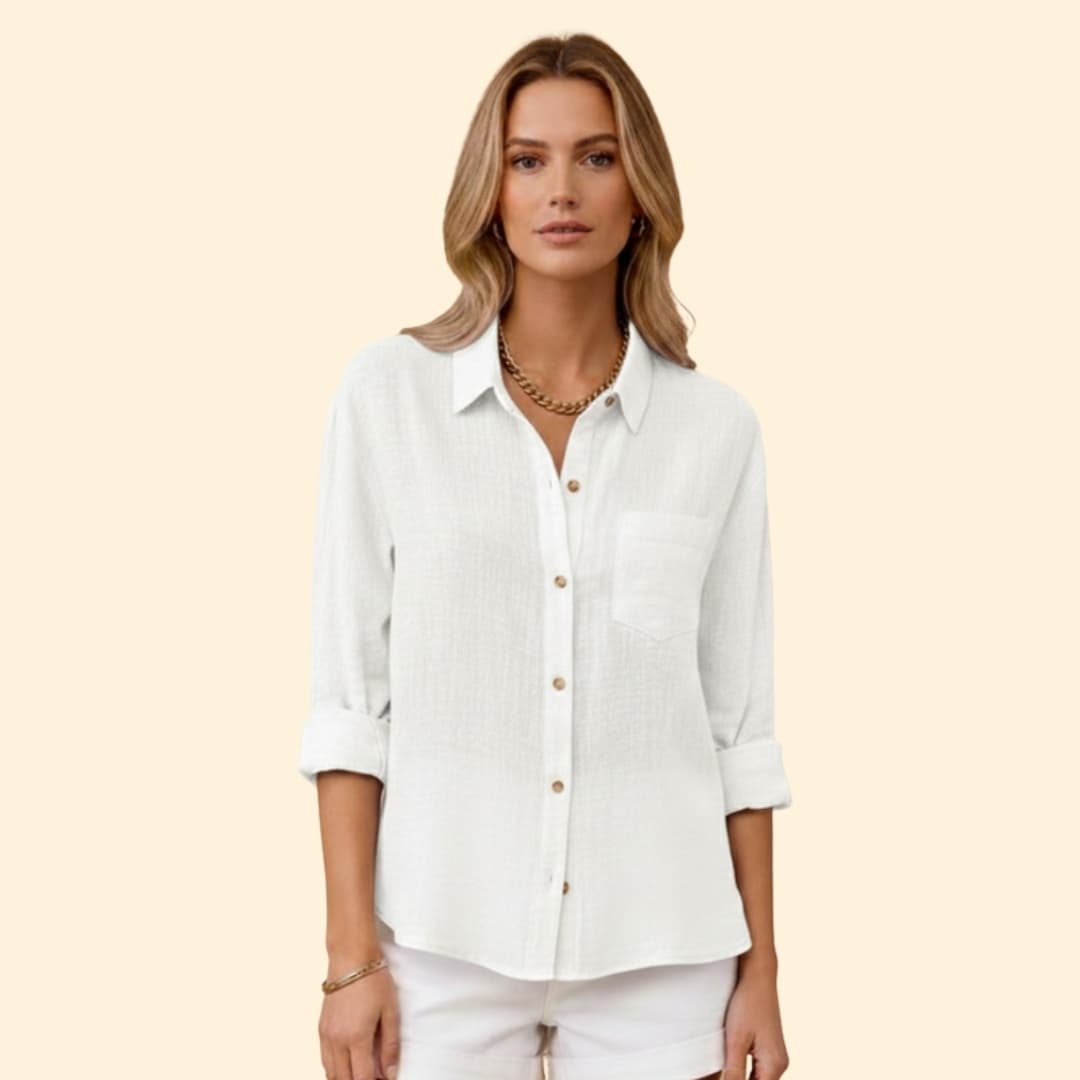 Women's Relaxed Linen Shirt – Oversized Button-Down with Roll-Up Sleeves