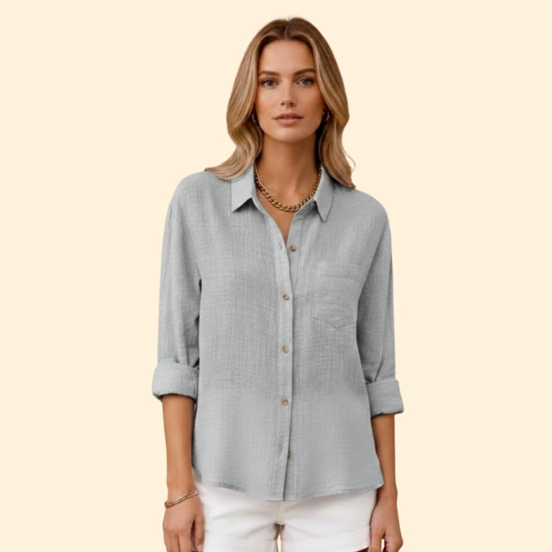 Women's Relaxed Linen Shirt – Oversized Button-Down with Roll-Up Sleeves