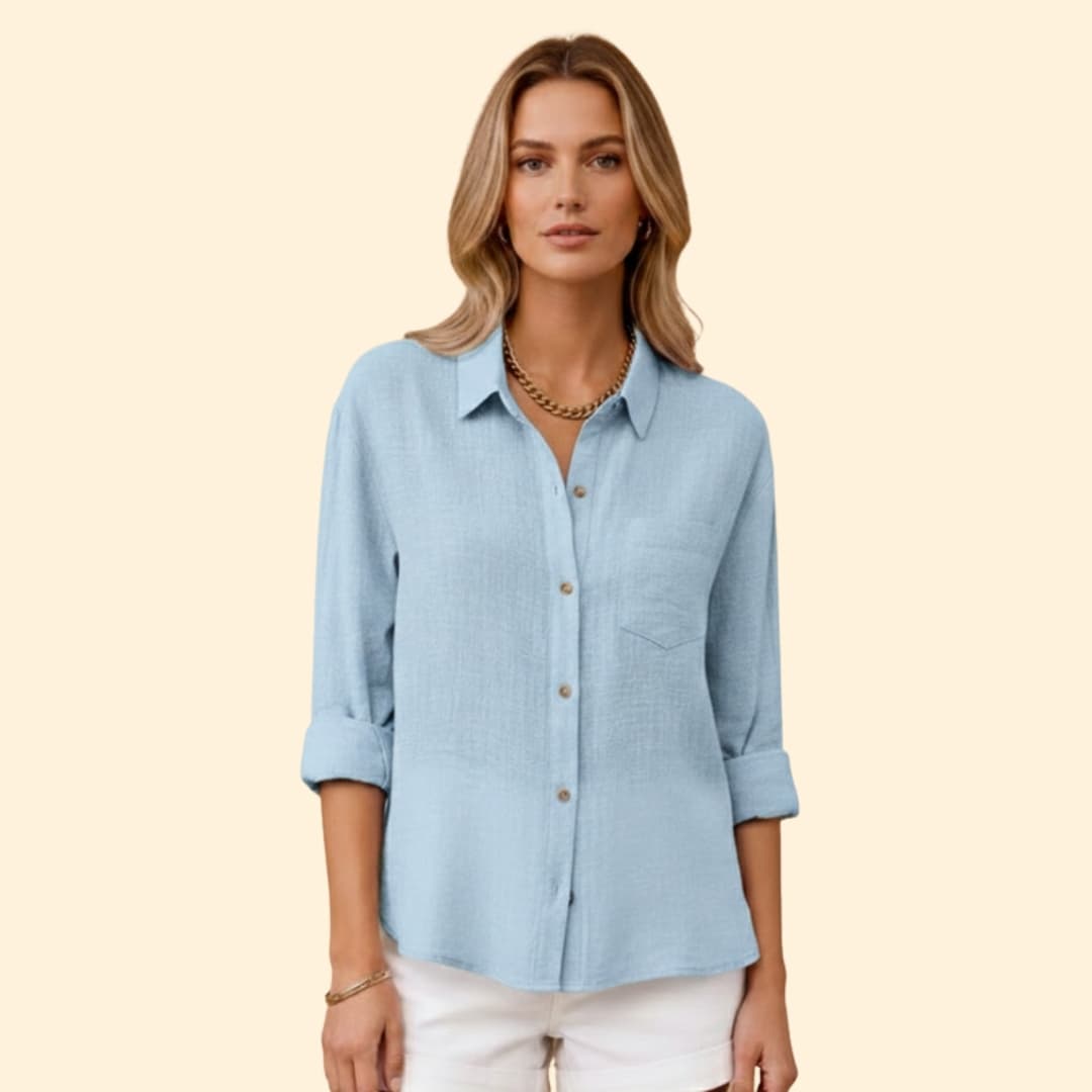 Women's Relaxed Linen Shirt – Oversized Button-Down with Roll-Up Sleeves