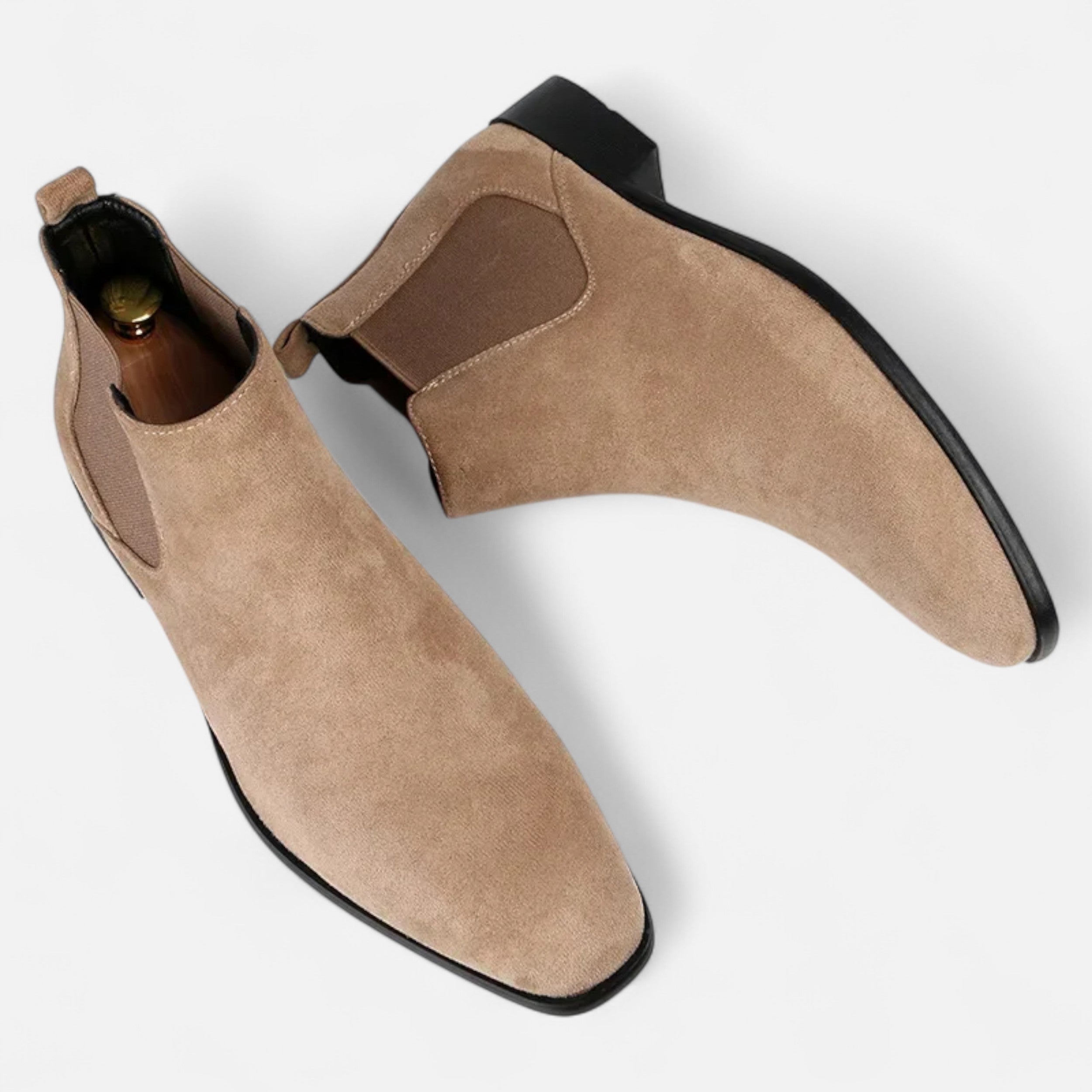 Men's Suede Ankle Boots – Square Toe Slip-On with Elasticated Side Panels