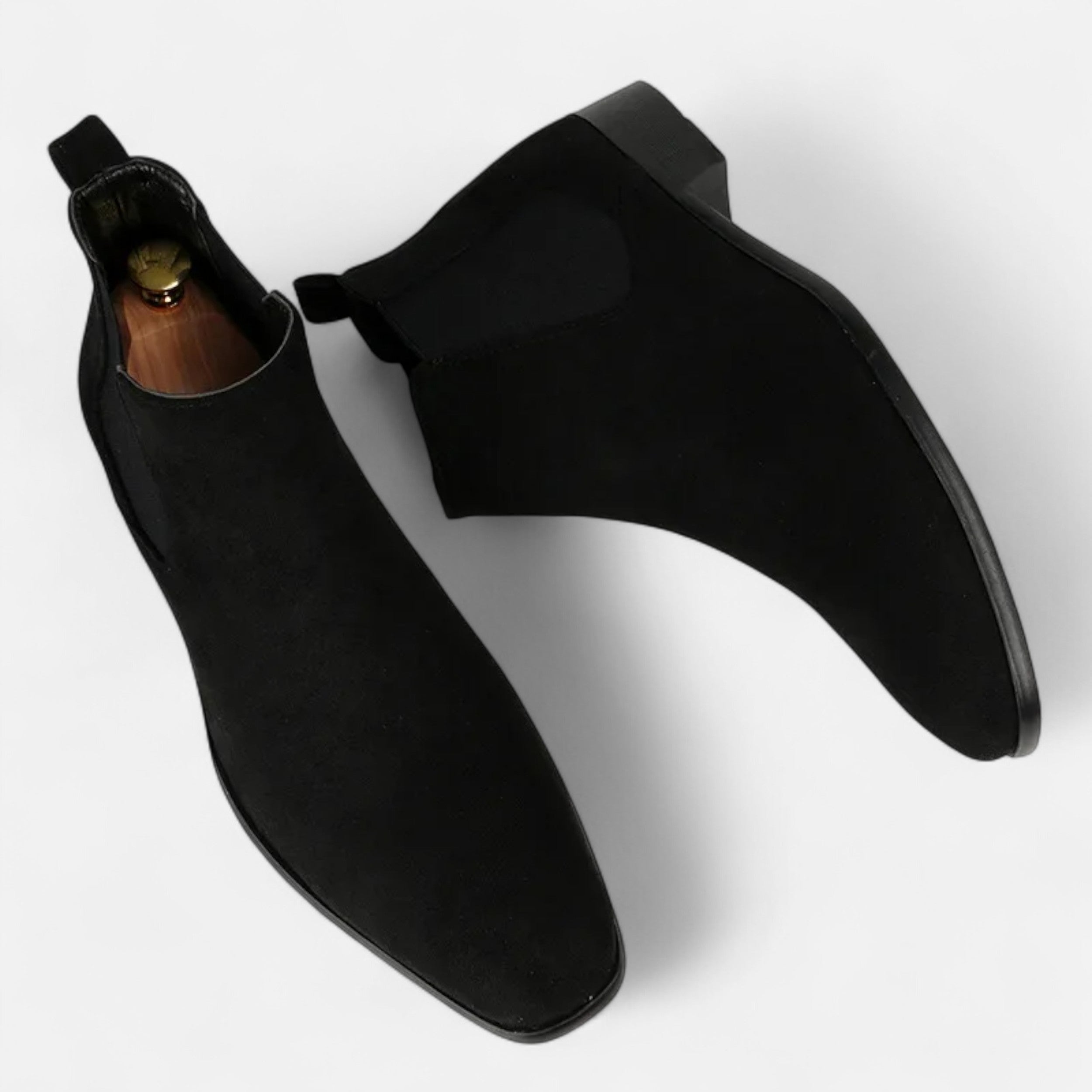 Men's Suede Ankle Boots – Square Toe Slip-On with Elasticated Side Panels