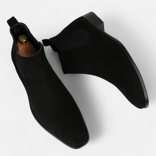 Men's Suede Ankle Boots – Square Toe Slip-On with Elasticated Side Panels