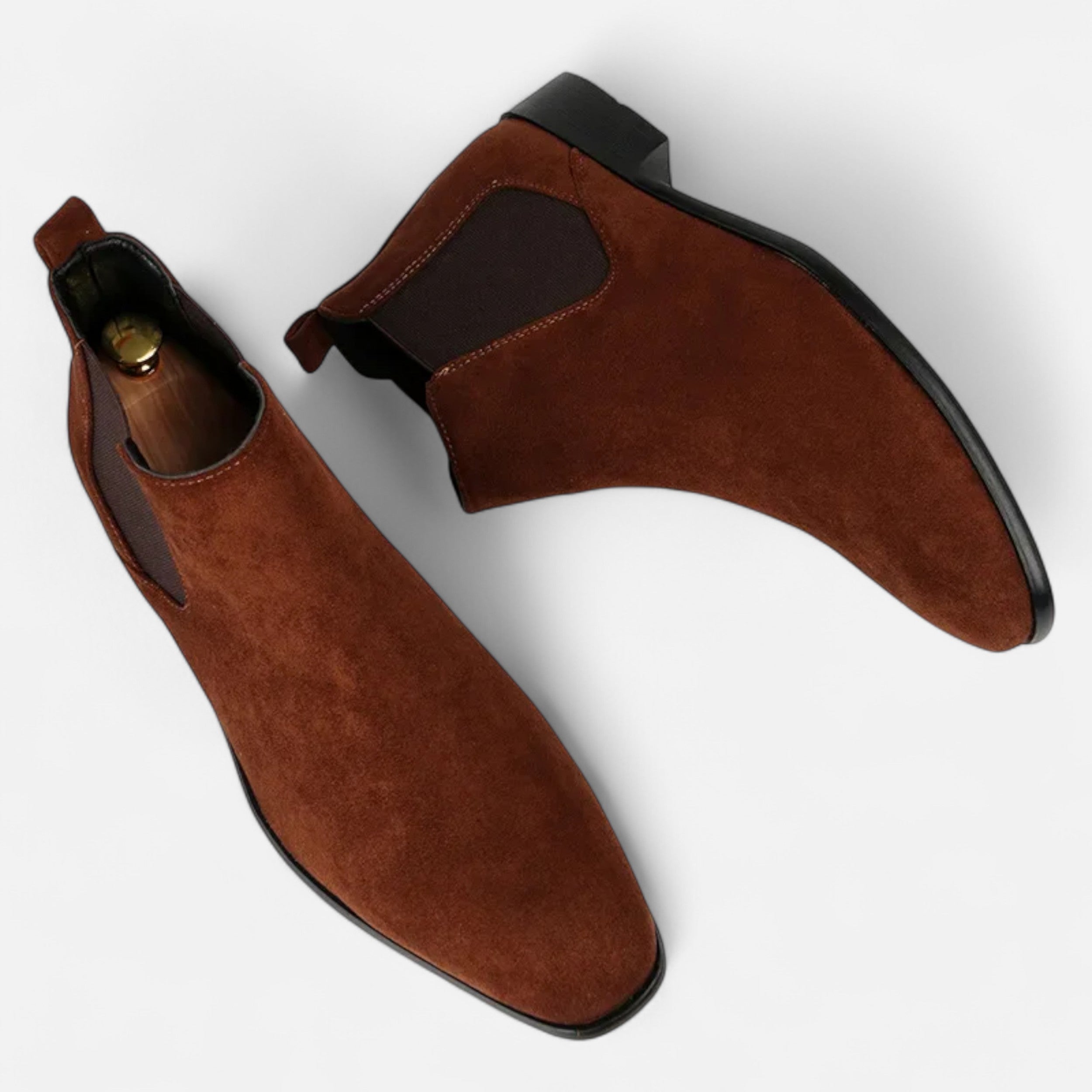 Men's Suede Ankle Boots – Square Toe Slip-On with Elasticated Side Panels