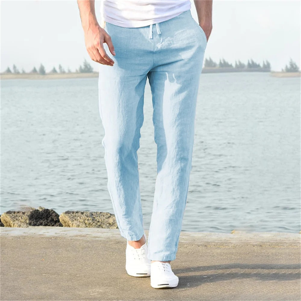 Men's Linen Trousers – Relaxed Fit with Elasticated Drawstring Waist
