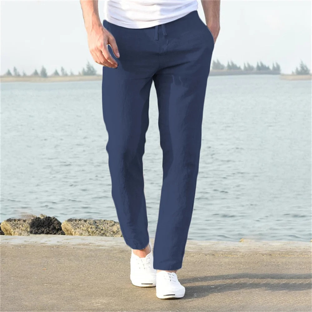 Men's Linen Trousers – Relaxed Fit with Elasticated Drawstring Waist