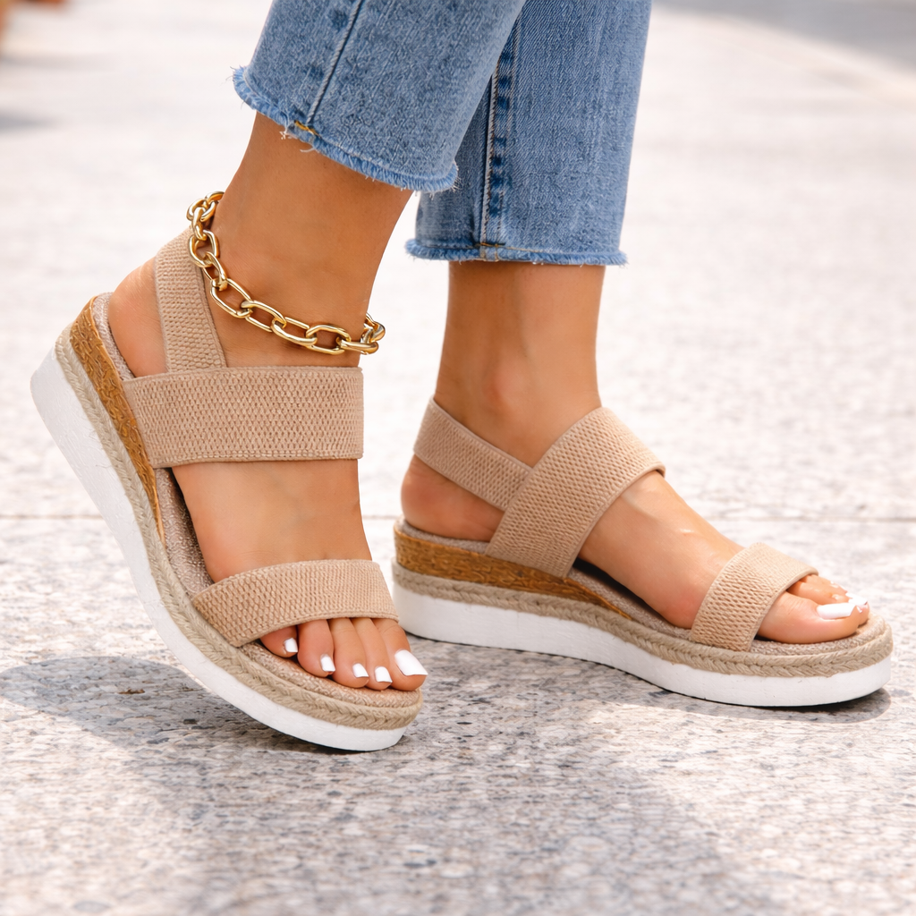 Women's Slip-On Espadrille Sandals – Cushioned Cork Platform