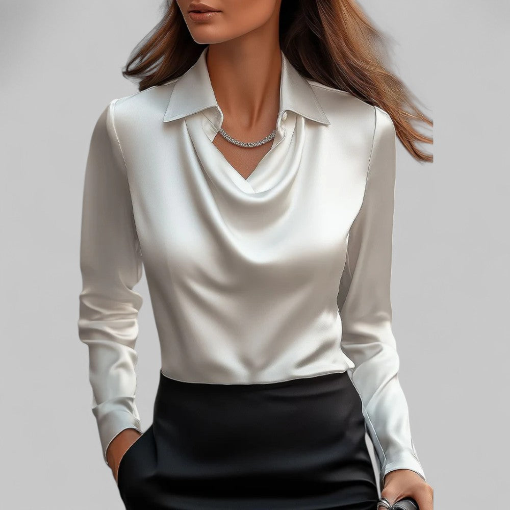 Women's Satin Blouse – Long Sleeve Cowl Neck