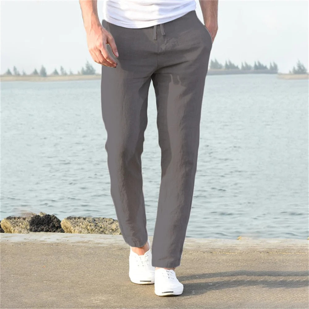 Men's Linen Trousers – Relaxed Fit with Elasticated Drawstring Waist