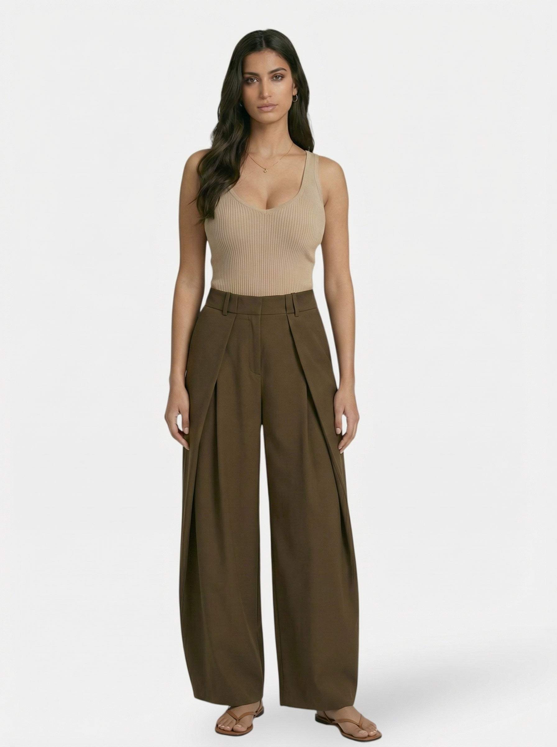Women's Wide Leg Trousers – High Waist Deep-Fold Pleats with Side Pockets