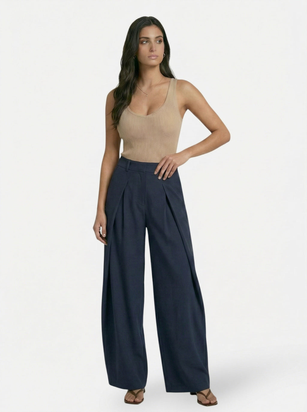 Women's Wide Leg Trousers – High Waist Deep-Fold Pleats with Side Pockets