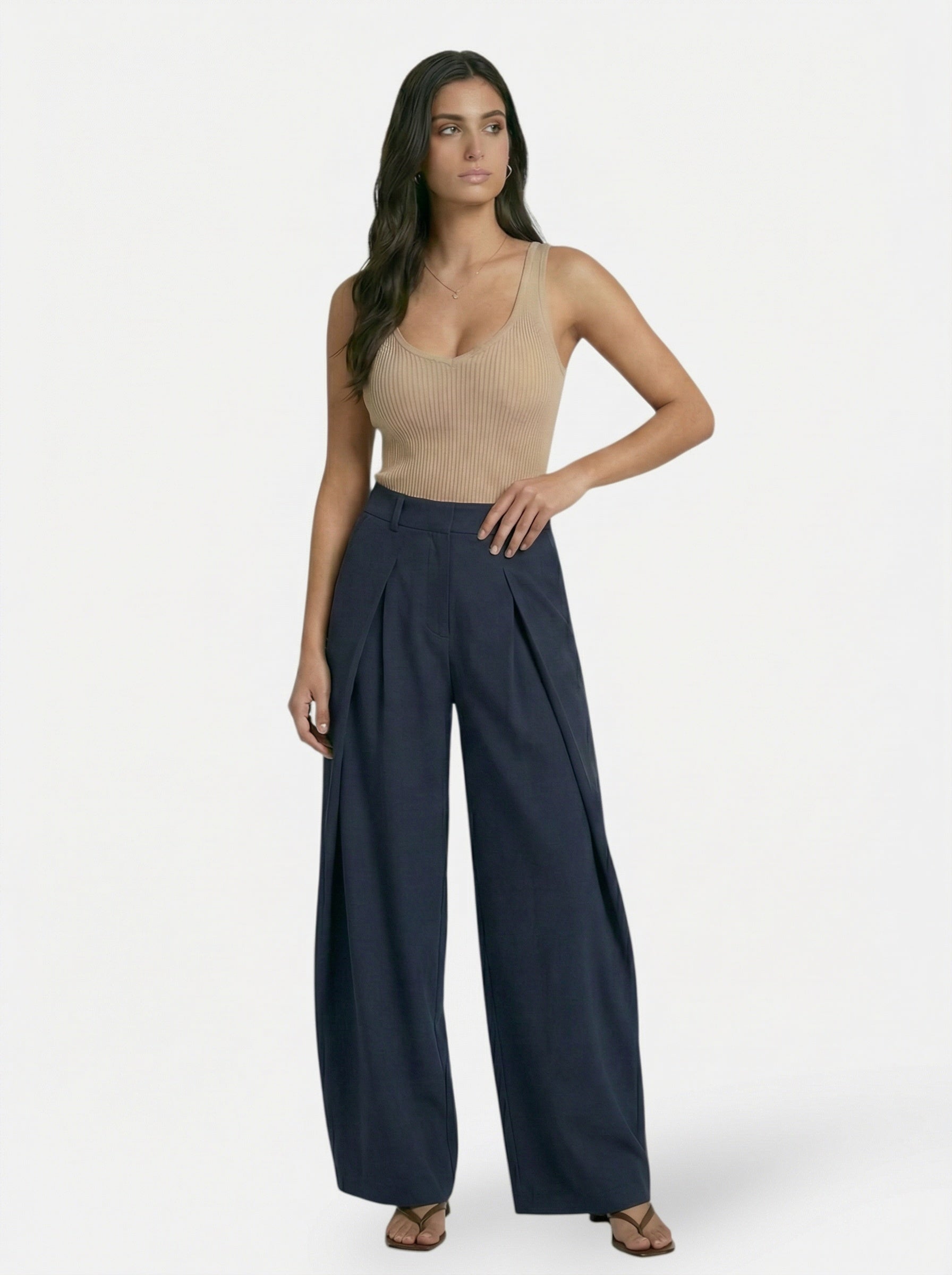 Women's Wide Leg Trousers – High Waist Deep-Fold Pleats with Side Pockets