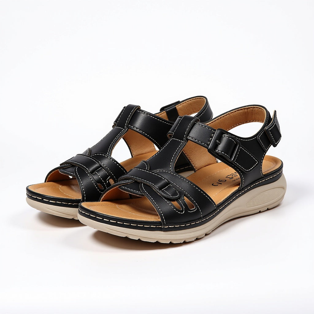 Women's Orthopedic Flat Sandals – Woven Multi-Strap Velcro Ankle Closure Wide Fit