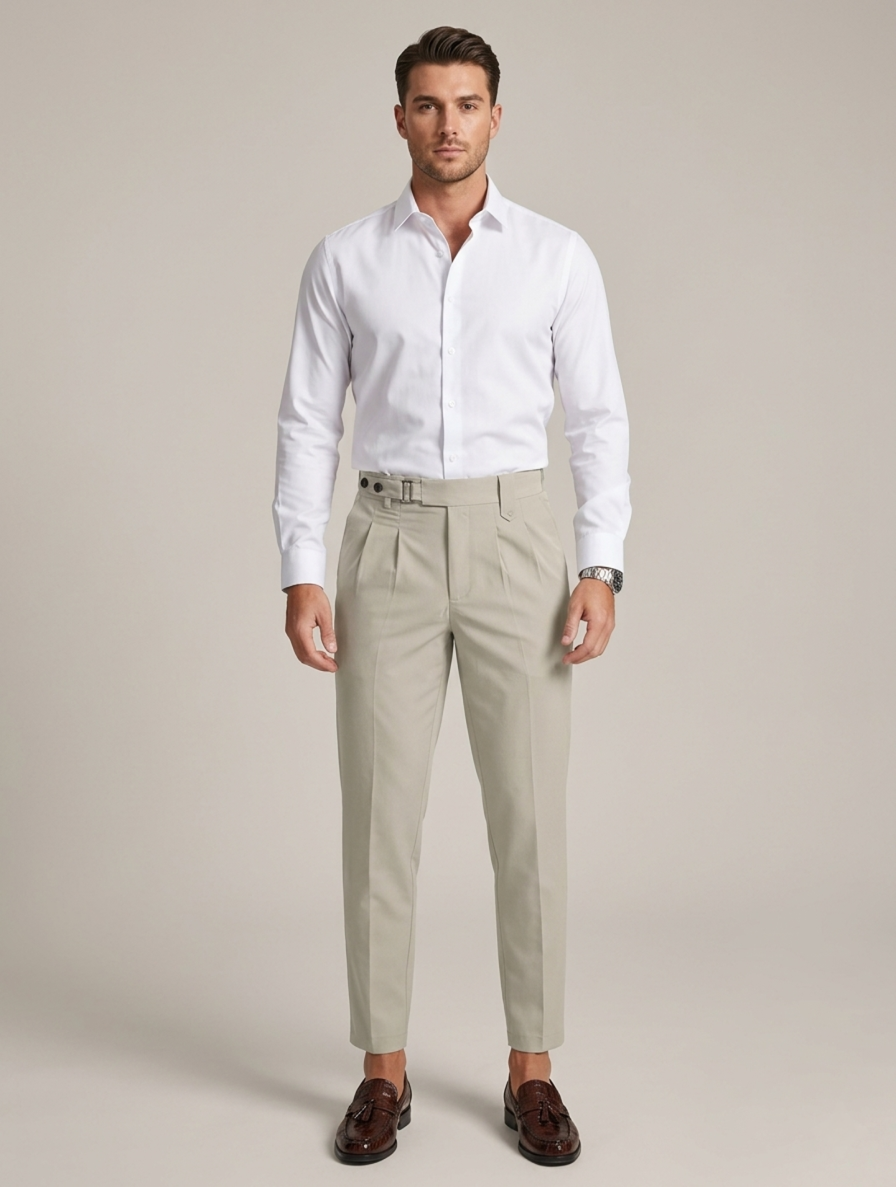 Men's Tailored Slim Fit Trousers – Cotton Blend with Slanted Pockets