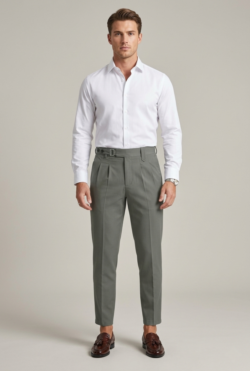 Men's Tailored Slim Fit Trousers – Cotton Blend with Slanted Pockets